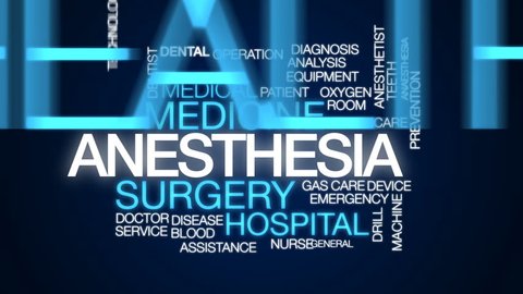 Anesthesia animated word cloud, text design animation.
