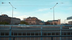Commuter train passing by in Stockholm city