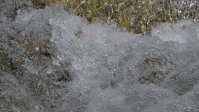 Water in a mountain river in slow motion video.
