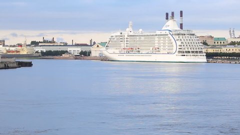 SAINT-PETERSBURG, RUSSIA - SEPTEMBER 20, 2016: Cruise ship "Seven Seas Voyager" on Neva river
