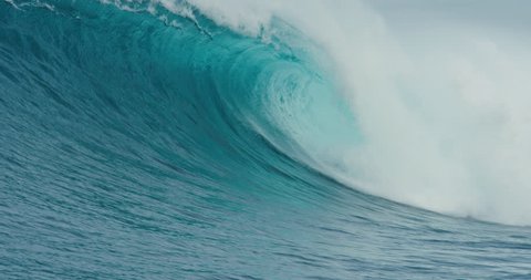 Giant Blue Ocean Wave Breaking in Slow Motion