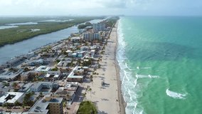 HOLLYWOOD, FL, USA - JULY 24, 2017: Aerial establishing video Hollywood Beach Florida 4k