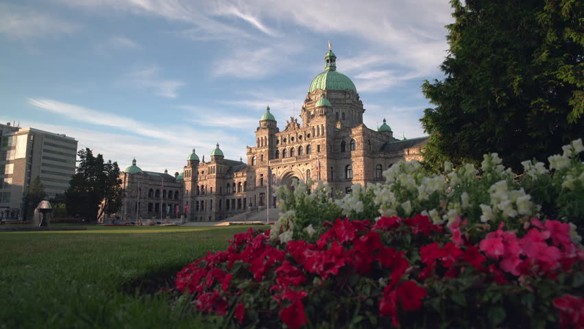 Parliament Building, Victoria, British Columbia, Canada 4K UHD. A dolly shot of the parliament building in Victoria, British Columbia. 4K UHD.
