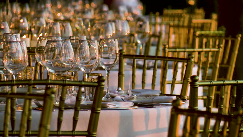 glases on tables at sunset
