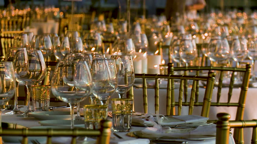 glases on tables at sunset