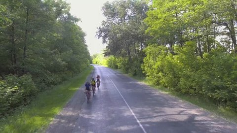bikers on a summer workout on a forest road. sports, recreation