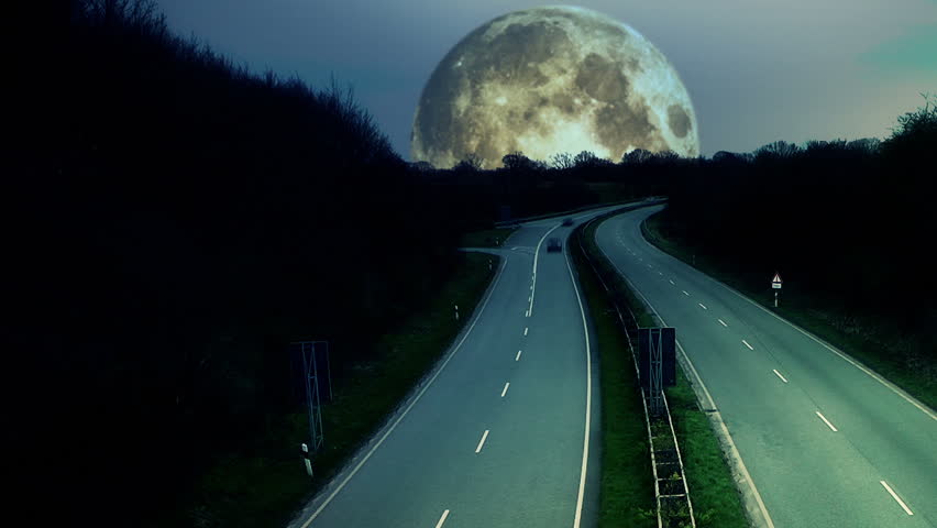 Traffic time-lapse under moonlight