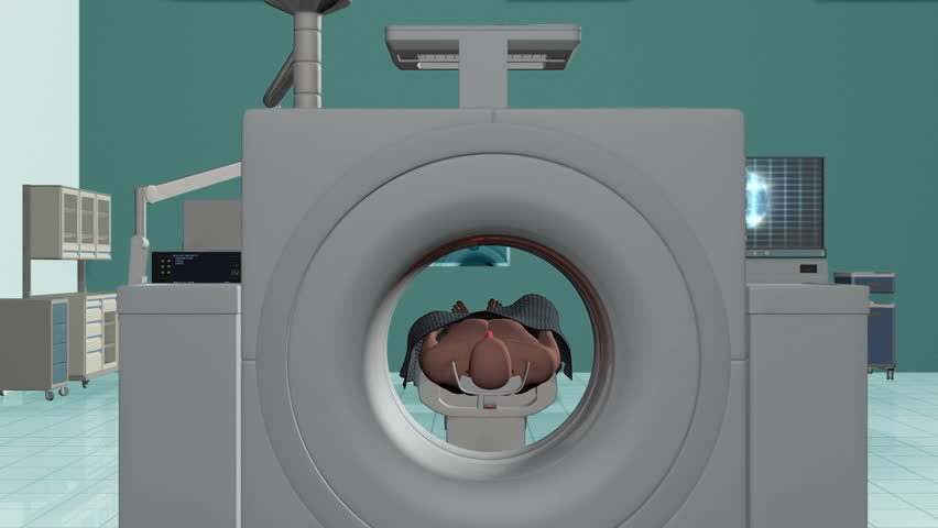 MRI Hospital, Camera Fly from Brain Scan