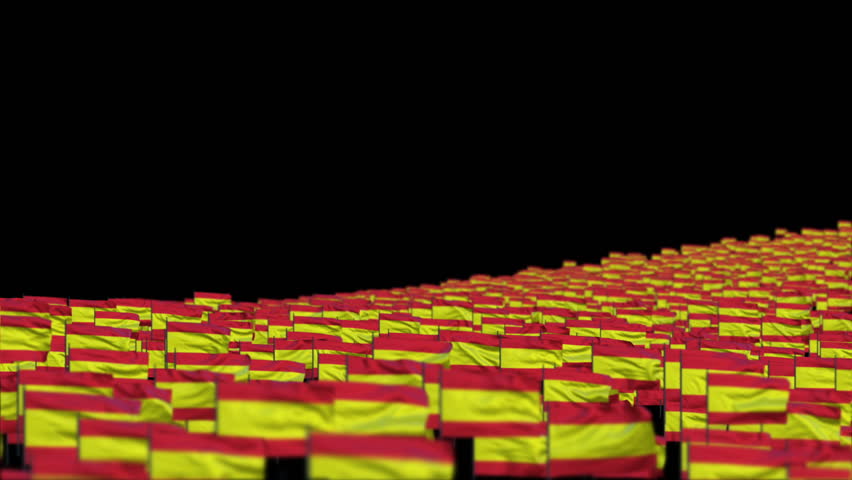 Spain Flags and Camera Fly Over, DOF