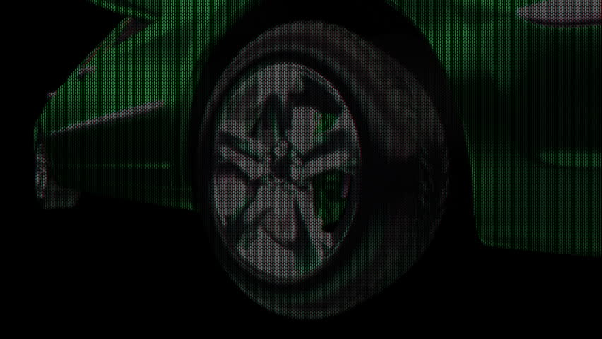 Front wheel car in motion,TV pixel tint,Alpha Channel included,seamless loop