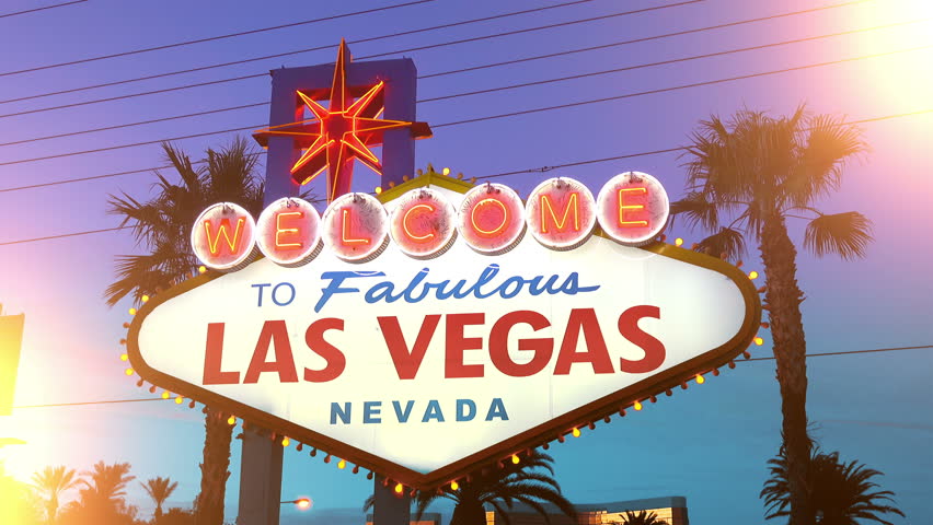 High quality video of welcome to fabulous Las Vegas Sign at dusk in 4K
