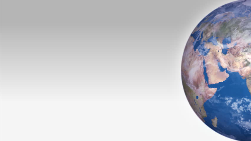 A slowly-rotating Earth over a white  background.  Focus on Europe and Africa.