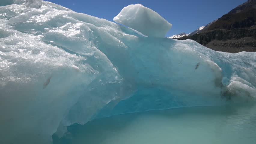 Tasman Glacier from Boat View, Aoraki Mt Cook National Park, New Zealand.