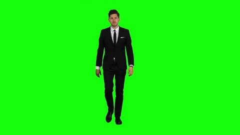 Businessman is in a hurry to work, he starts to run. Green Screen