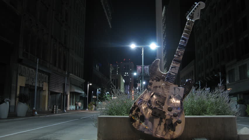 CLEVELAND - CIRCA SEPTEMBER 2012: Guitar art time-lapse on Euclid Street, late