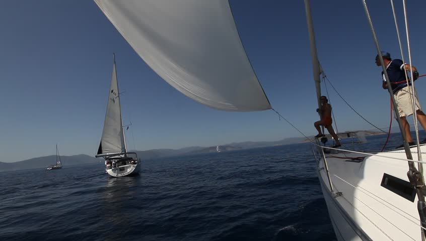 SARONIC GULF, GREECE - SEPTEMBER 23: Sailors participate in sailing regatta