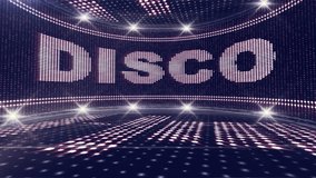 DISCO Text Animation in Monitor, Dance Room, Rendering, Background, Loop, 4k
