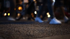 People walking at night, with car traffic, Cinematic Slow Motion, internationally out of focus   Low Angle Video Shoot at 60 fps No 006