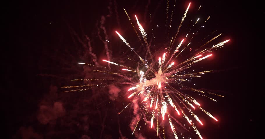 A slow motion view of fireworks on the 4th of July. Grand finale, shot at 48fps. Part 2 of 2.	 	 | Shutterstock HD Video #28458730