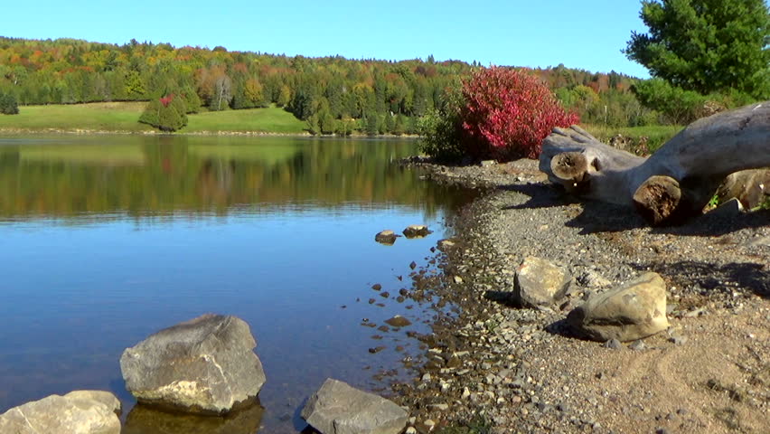 Lake view in Canada with forest trees in the distance