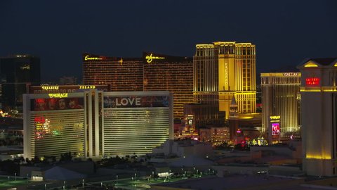 Las Vegas, Nevada circa-2017, Aerial view of Casinos on the Las Vegas Strip. Shot with Cineflex and RED Epic-W Helium.