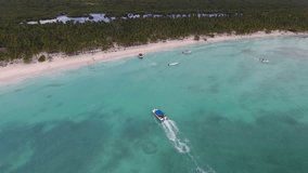 Boat Approaching Shore - Dominican Republic - Tropical Blue Water Beaches