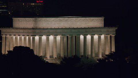 Washington, D.C. circa-2017, Close-up aerial view of Lincoln Memorial. Shot with Cineflex and RED Epic-W Helium.