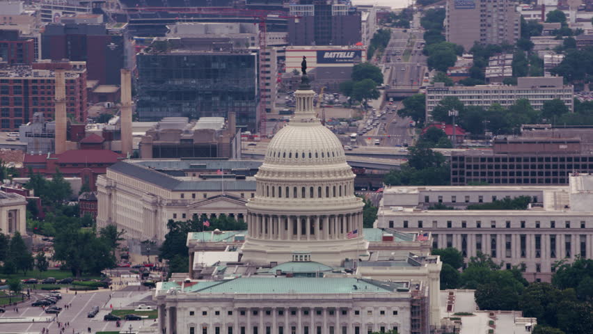 Washington, D.C. circa-2017, Aerial view of the US Capitol building. Shot with Cineflex and RED Epic-W Helium.