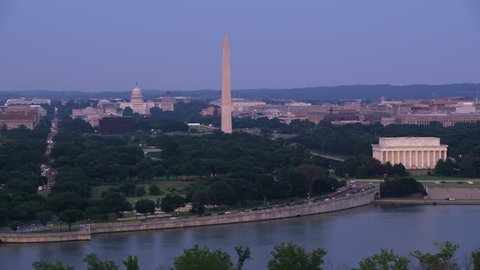 Washington, D.C. circa-2017, Aerial view of the Lincoln Memorial, Washington Monument and Capitol Building. Shot with Cineflex and RED Epic-W Helium.