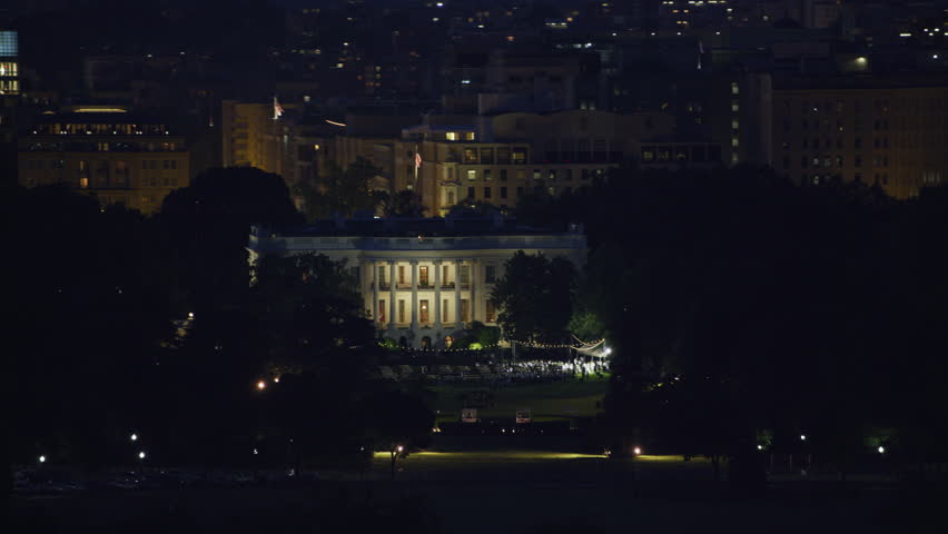 Washington, D.C. circa-2017, Aerial view of White House at night. Shot with Cineflex and RED Epic-W Helium.