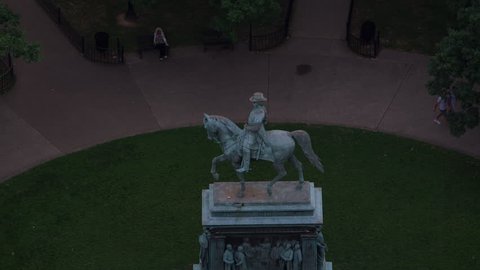 Washington, D.C. circa-2017, Aerial view of Logan Circle and statue of John A. Logan. Shot with Cineflex and RED Epic-W Helium.