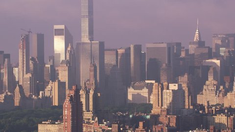 New York City circa-2017, Aerial view of Manhattan buildings and Central Park in beautiful morning light. Shot with Cineflex and RED Epic-W Helium.