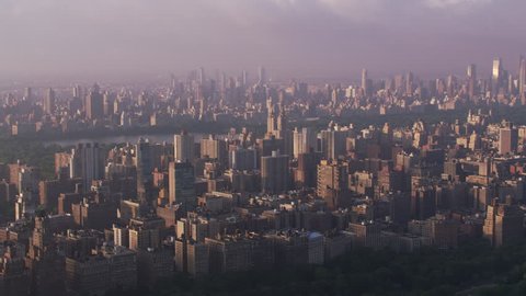 New York City circa-2017, Aerial view of Manhattan buildings and Central Park in beautiful morning light. Shot with Cineflex and RED Epic-W Helium.