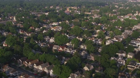 New Jersey circa-2017, Aerial view of neighborhood near Elizabeth New Jersey. Shot with Cineflex and RED Epic-W Helium.