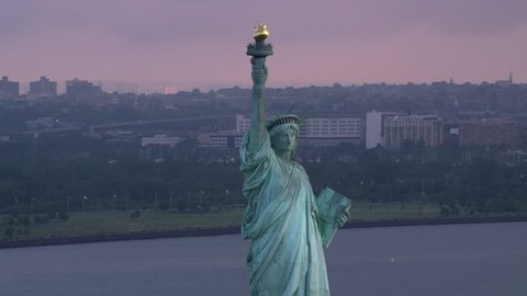 New York City circa-2017, Statue of Liberty on beautiful cloudy morning. Shot with Cineflex and RED Epic-W Helium.