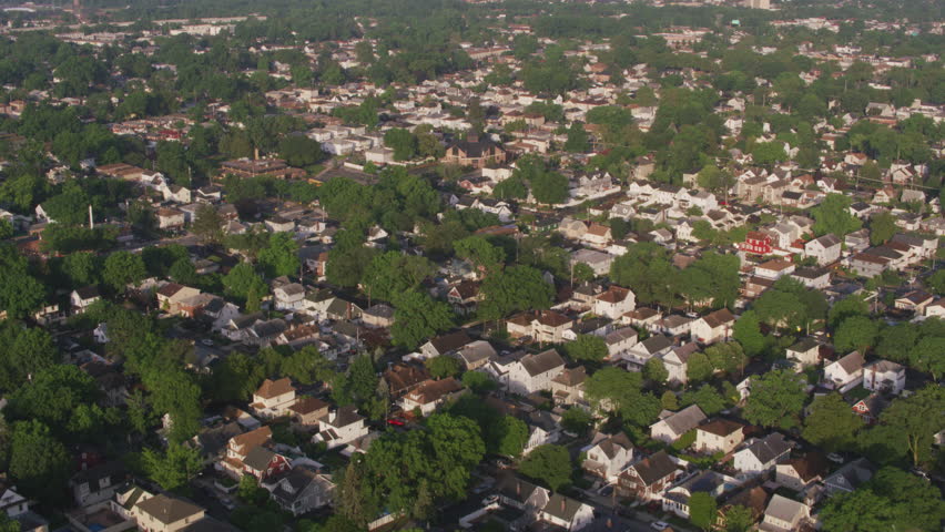 New Jersey circa-2017, Aerial view of neighborhood near Elizabeth New Jersey. Shot with Cineflex and RED Epic-W Helium.