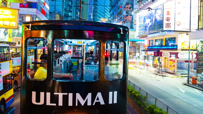 Hongkong,China - Augest 2th,2012:bus through the streets of Hongkong,time lapse,