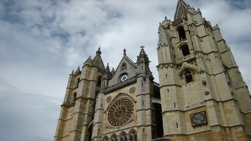 Time Lapse of clouds flying over the gothic cathedral (XII A.D) of Leon, Spain.