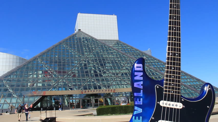 CLEVELAND - CIRCA SEPTEMBER 2012: Rock and Roll Hall of Fame tilting down from a