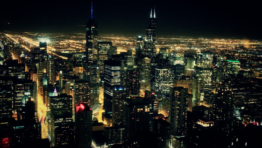 Chicago Night Skyline Timelapse 2. Chicago skyline at night. Shot in long