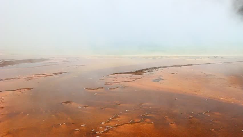 Billows of steam obscure portions of Grand Prismatic Spring in the Yellowstone National Park