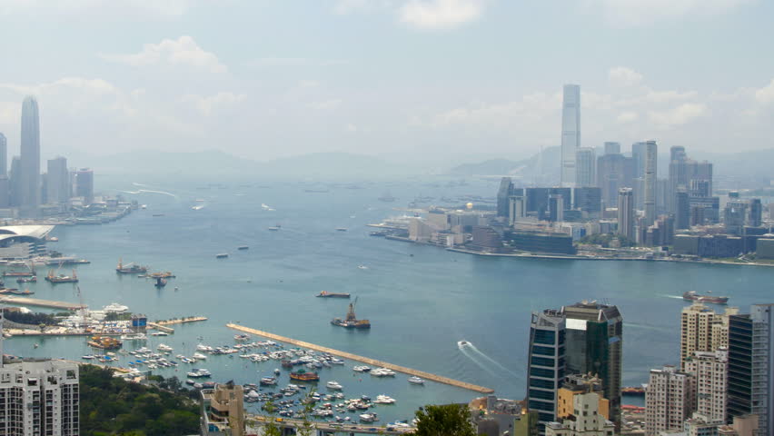 Hong Kong Harbor panorama cityscape - Central District, Victoria Harbor,