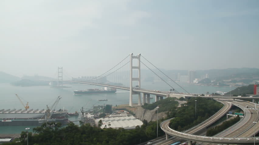 Container Ship Across the Tsing Ma Bridge - Tsing Ma Bridge is a bridge in Hong