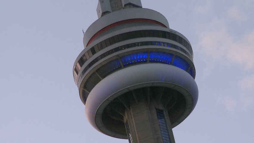 TORONTO, CANADA, SEP 16, 2009: Close-up Toronto CN Tower evening with clouds
