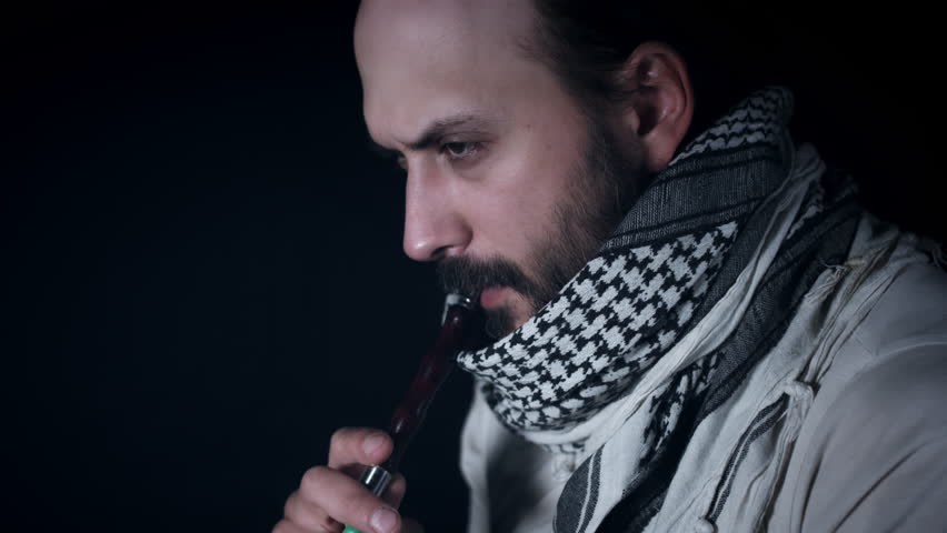 4k Arabic Man Portrait, Smoking Hookah