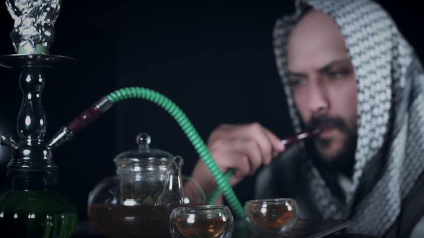 4k Arabic Man Smoking Hookah- Water Pipe