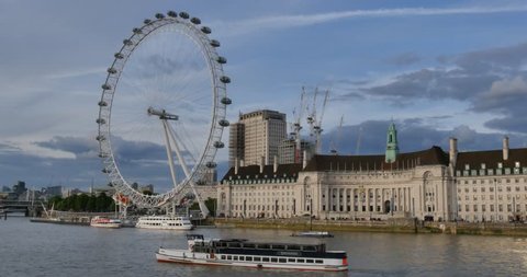 London Eye Ferris wheel South Bank River Thames - Timelapse