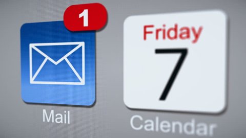Email icon with incoming email counter on smart phone screen.