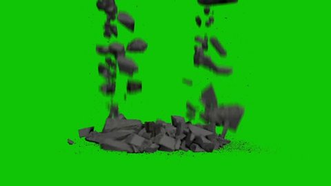 Destruction Falling Rocks Debris Green Screen 3D Rendering Animation VFX
