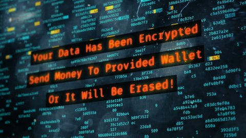 Hackers encrypting computer data, warning message on screen, virus spreading. Petya ransomware attack, data encryption, information theft, computer hacking

